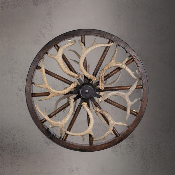 6 Light Wagon Wheel Antler Chandelier