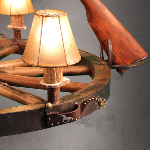 3 Light Wagon Wheel Rifle Chandelier (3 Rifles)