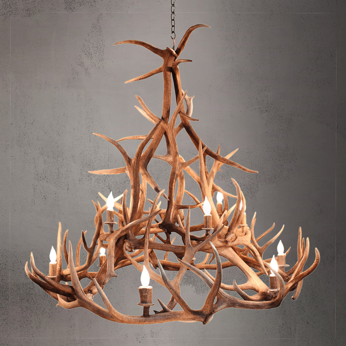12 Light Elk Wagon Wheel Tall Antler Chandelier AWC-87