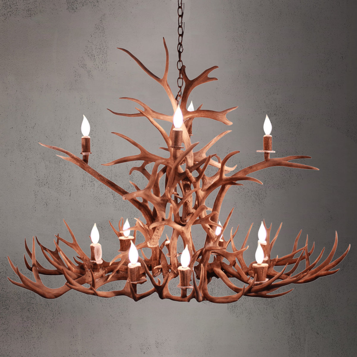 12 Light Elongated Elk & Mule Antler Chandelier - AWC-91