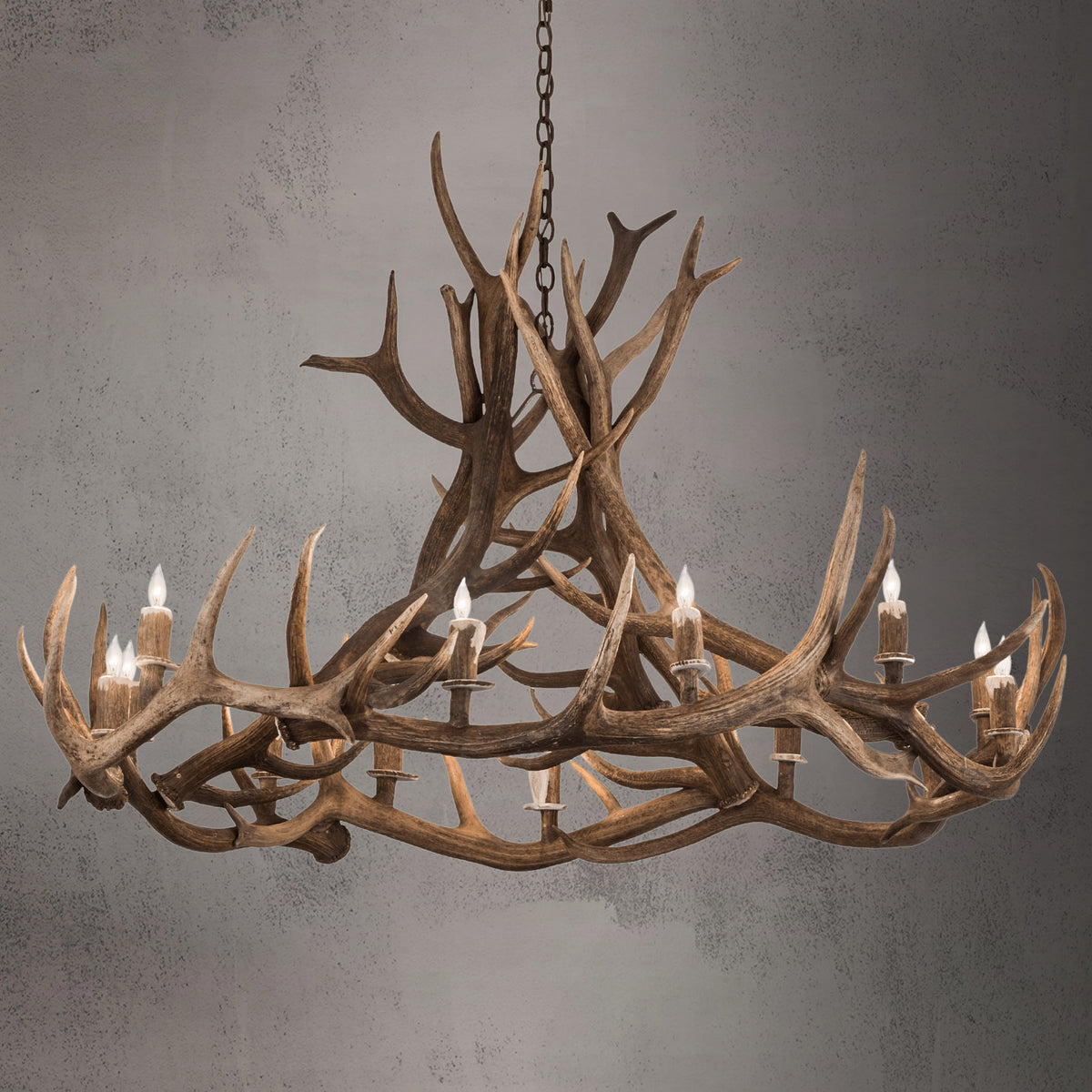 12 Light Elk Wagon Wheel Antler Chandelier SKU-156