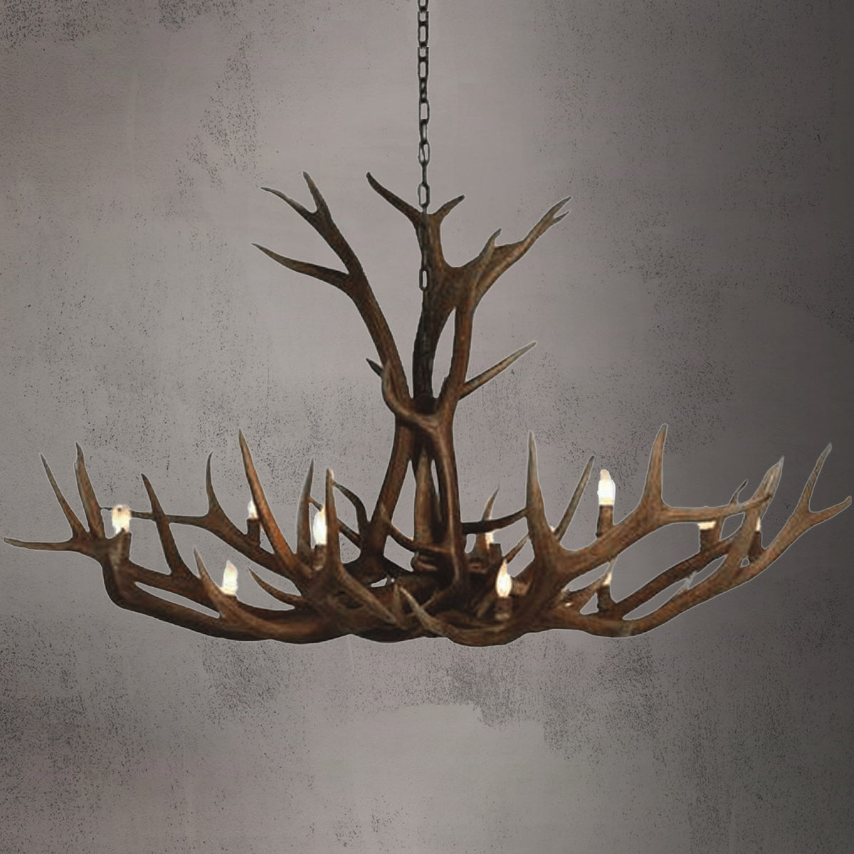 12 Light Single Tier Elk Antler Chandelier SKU - 89