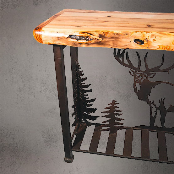 AntlerWorx Buck Aspen Wood Table Brown Finish 30 in. H x 50 in. W