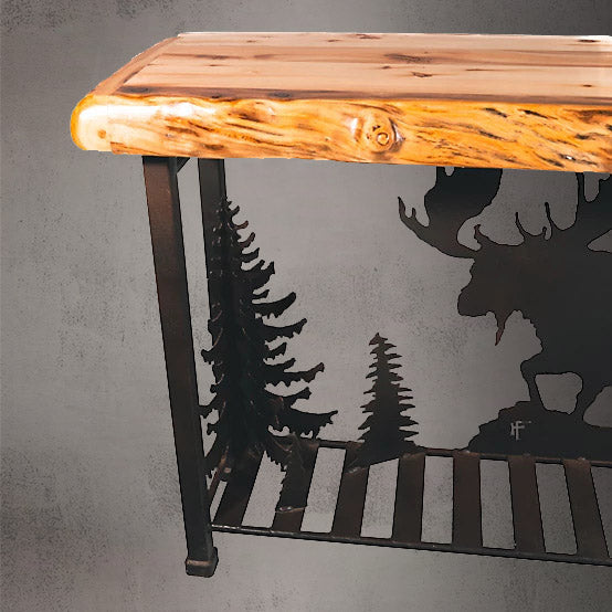 AntlerWorx Buck Aspen Wood Table Brown Finish 30 in. H x 50 in. W