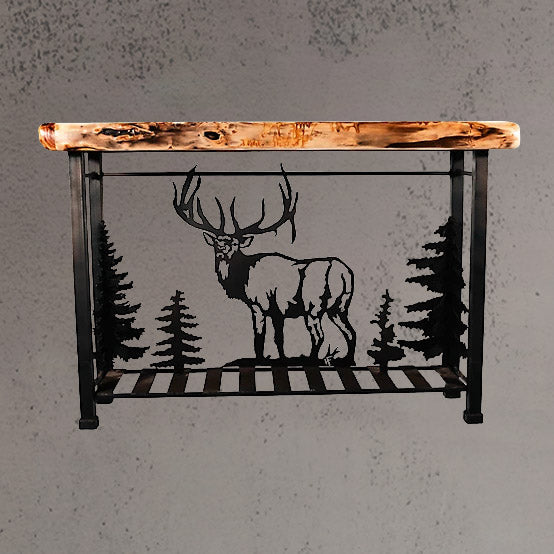 AntlerWorx Buck Aspen Wood Table Brown Finish 30 in. H x 50 in. W